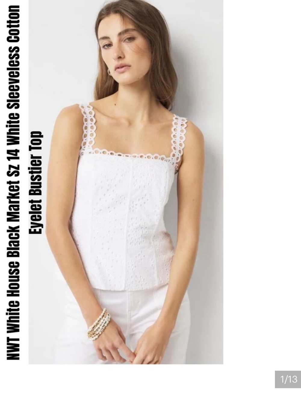 White House Black Market White Sleeveless Cotton Eyelet Top NWT